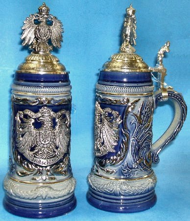 LE Blue German Beer Stein with Pewter Eagle